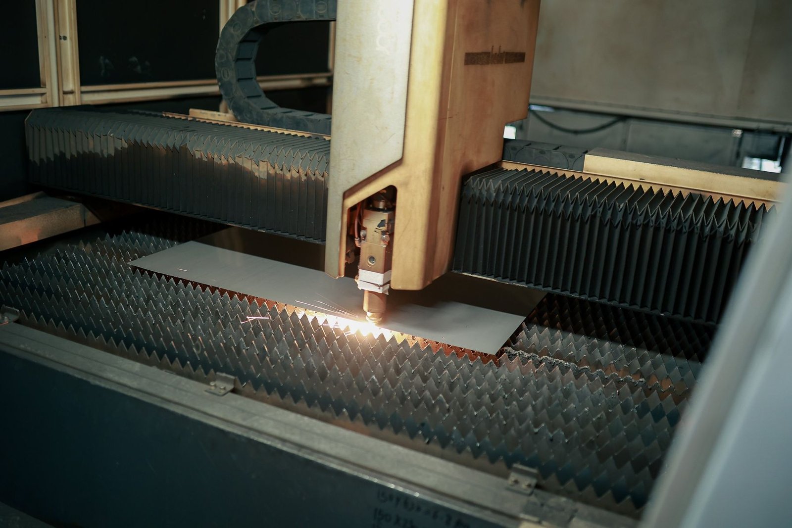 Laser cutting steel at the Levitex factory.
