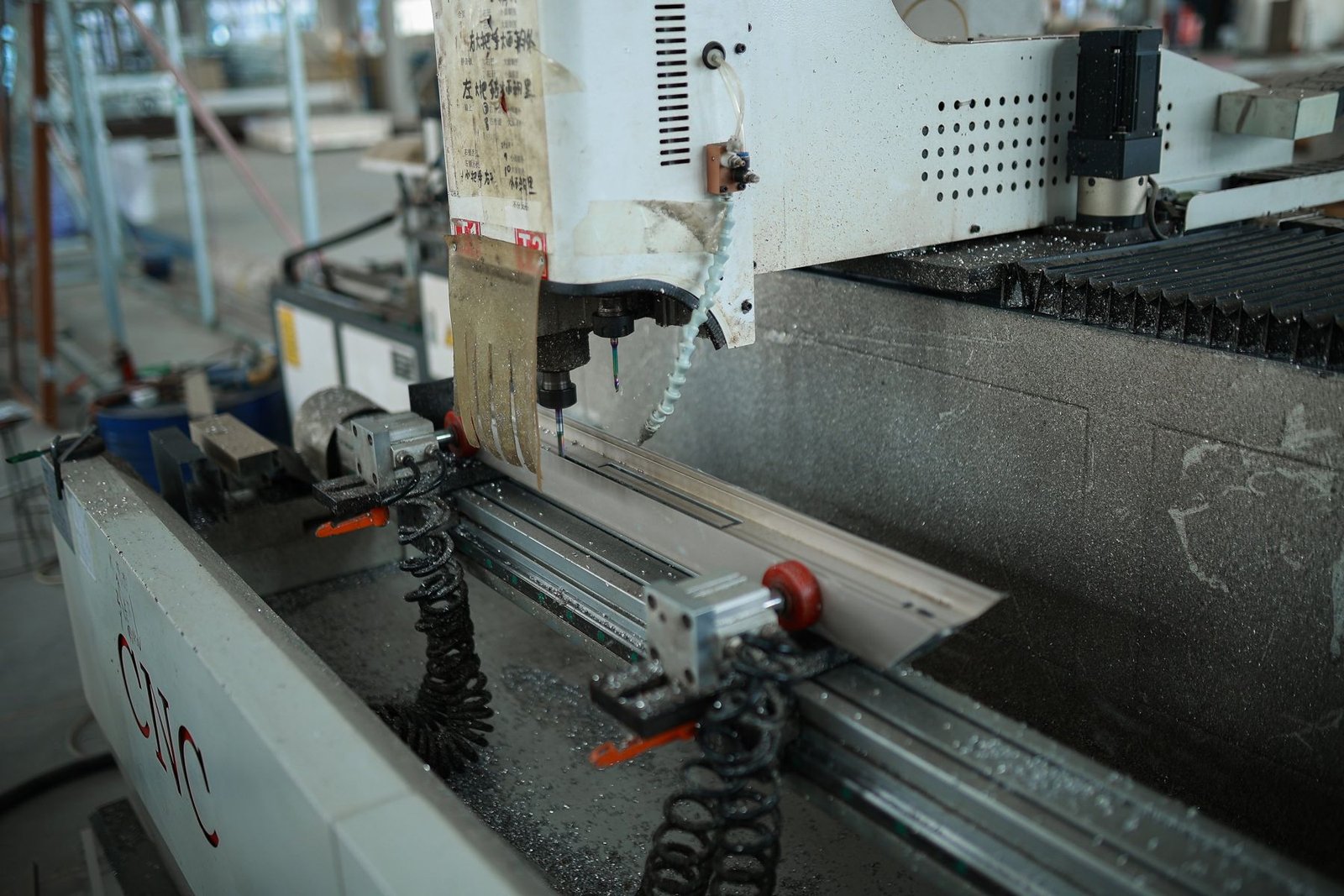 Lift frame parts being cut at the Levitex factory.