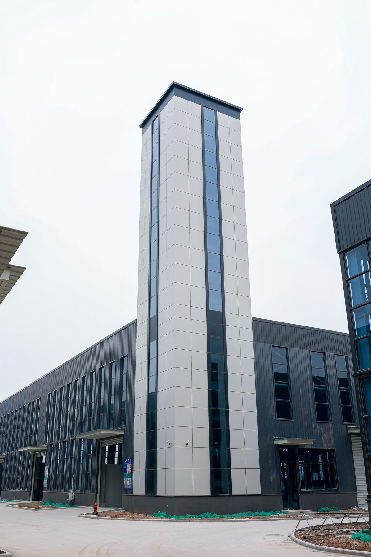 The Levitex lift test tower at the factory.