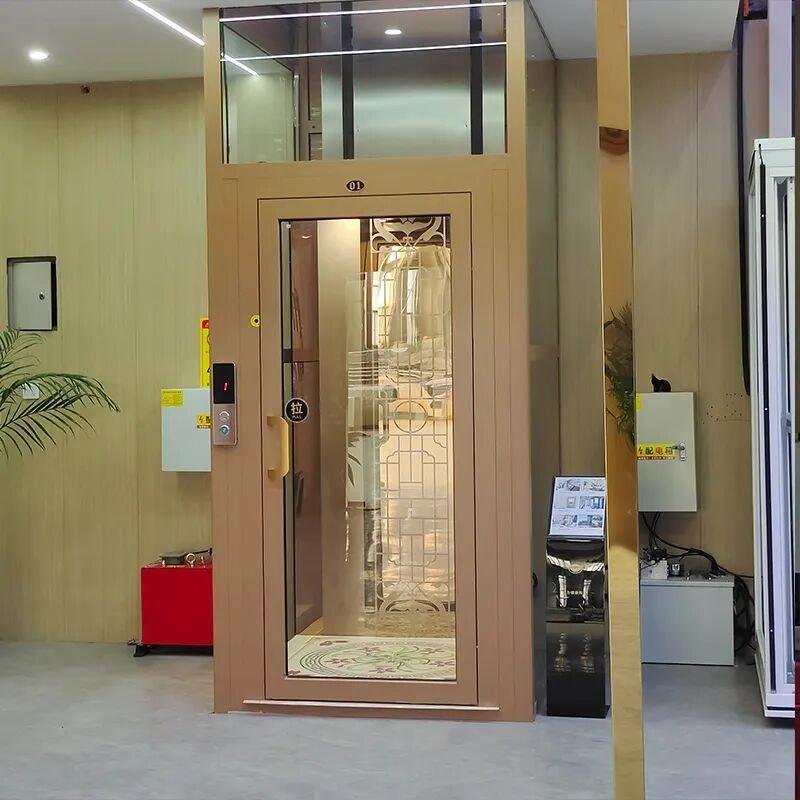 Levitex Plus with a champagne frame and a decorative glass door.