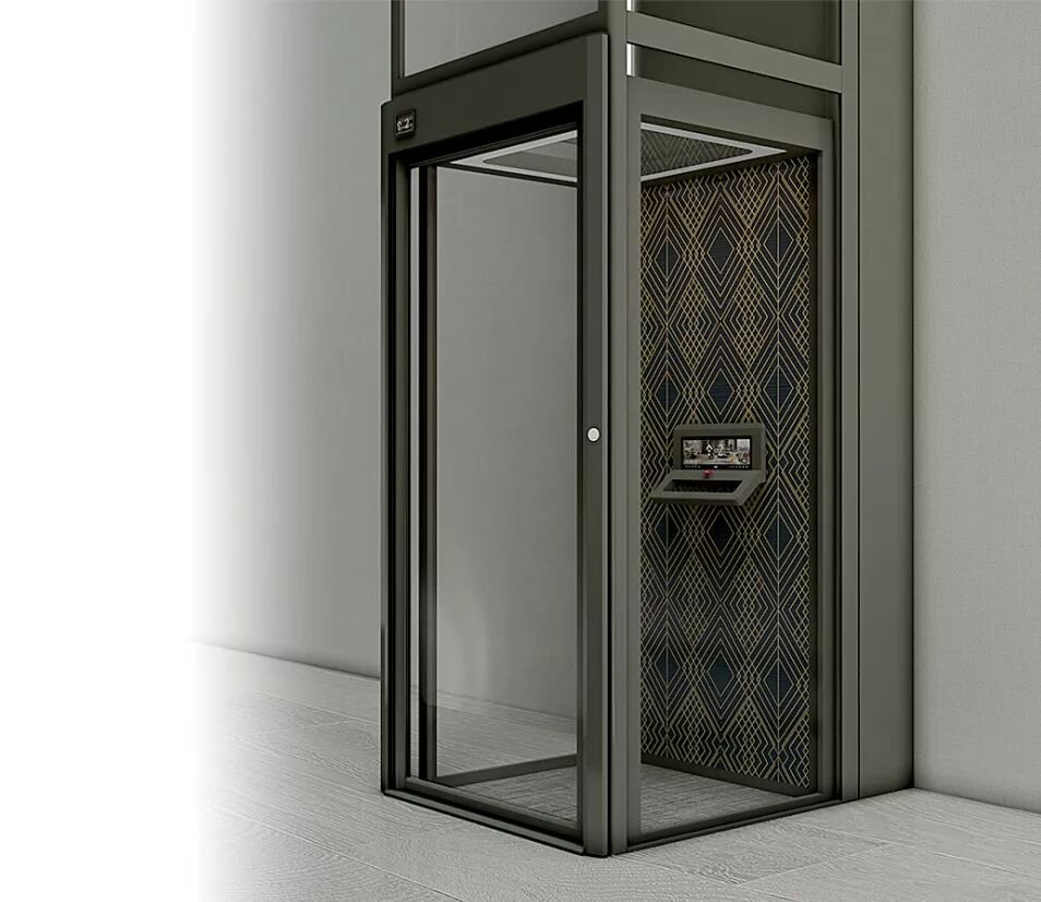 Levitex Pro cabin with a dark frame and a patterned back wall.